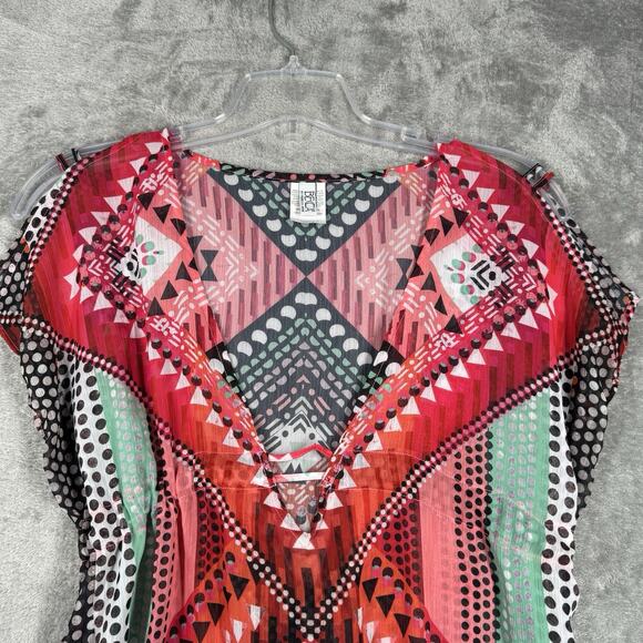Becca Swim Cover Up Women Medium Large Multicolored Geometric‎ Caravan Tunic - Picture 4 of 8